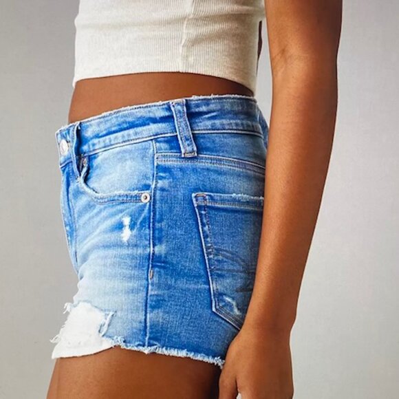 AE Next Level High-Waisted Ripped Denim Short Short size 4 - Picture 2 of 8